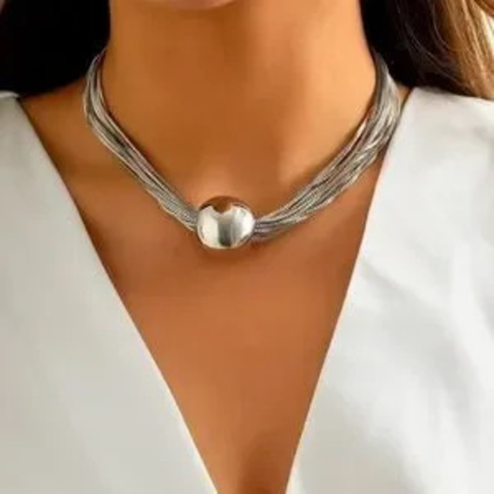 Silver Multi-Strand Hip Hop Round Choker Necklace